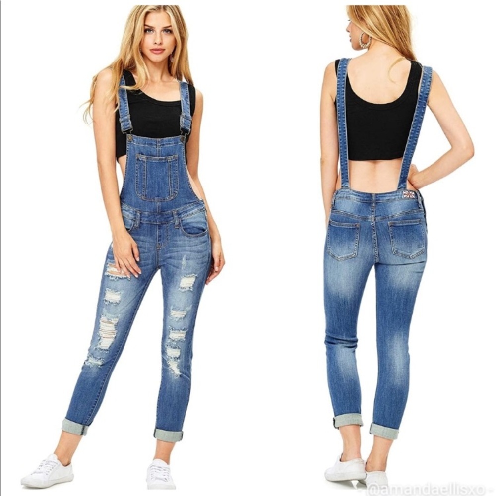 MACHINE Distressed Blue Jean Overalls Nouvelle L